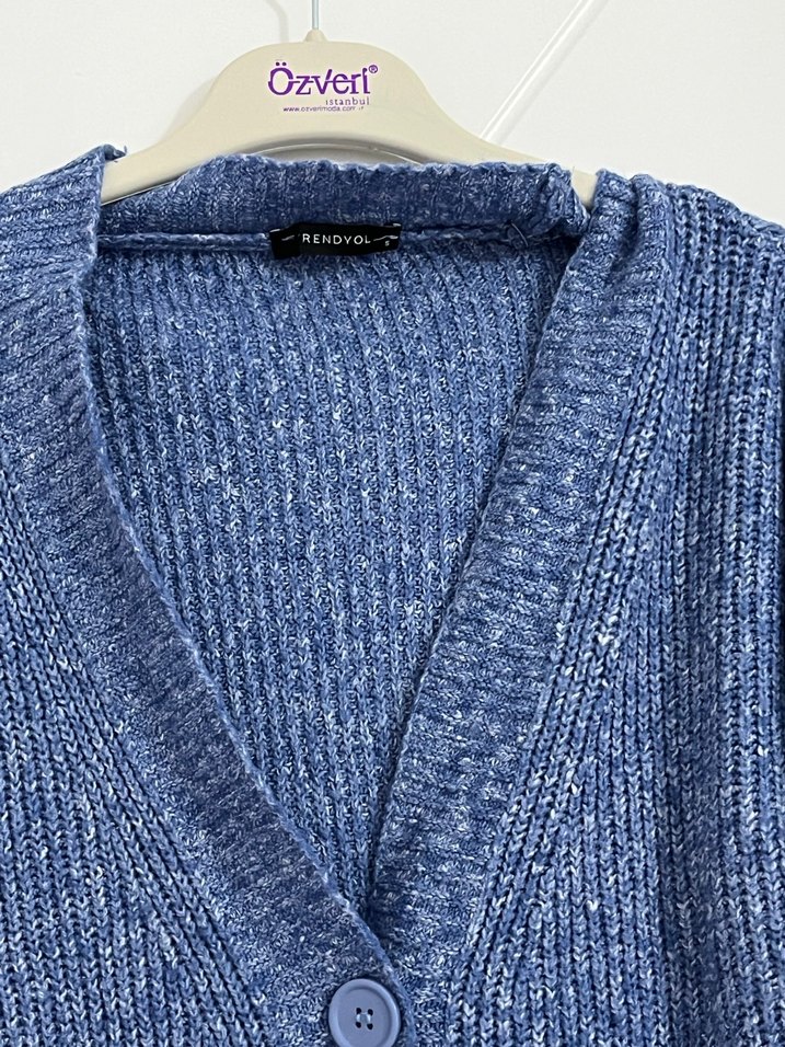 Mavi Triko Midi Hırka, Rahat Kesim - Görsel 4