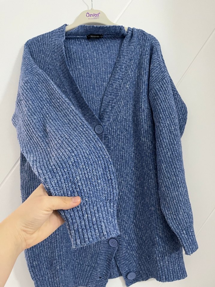 Mavi Triko Midi Hırka, Rahat Kesim - Görsel 3