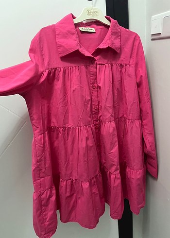 Pembe Uzun Kollu Fırfırlı Kadın Tunik - Görsel 3