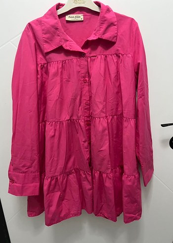 Pembe Uzun Kollu Fırfırlı Kadın Tunik - Görsel 2