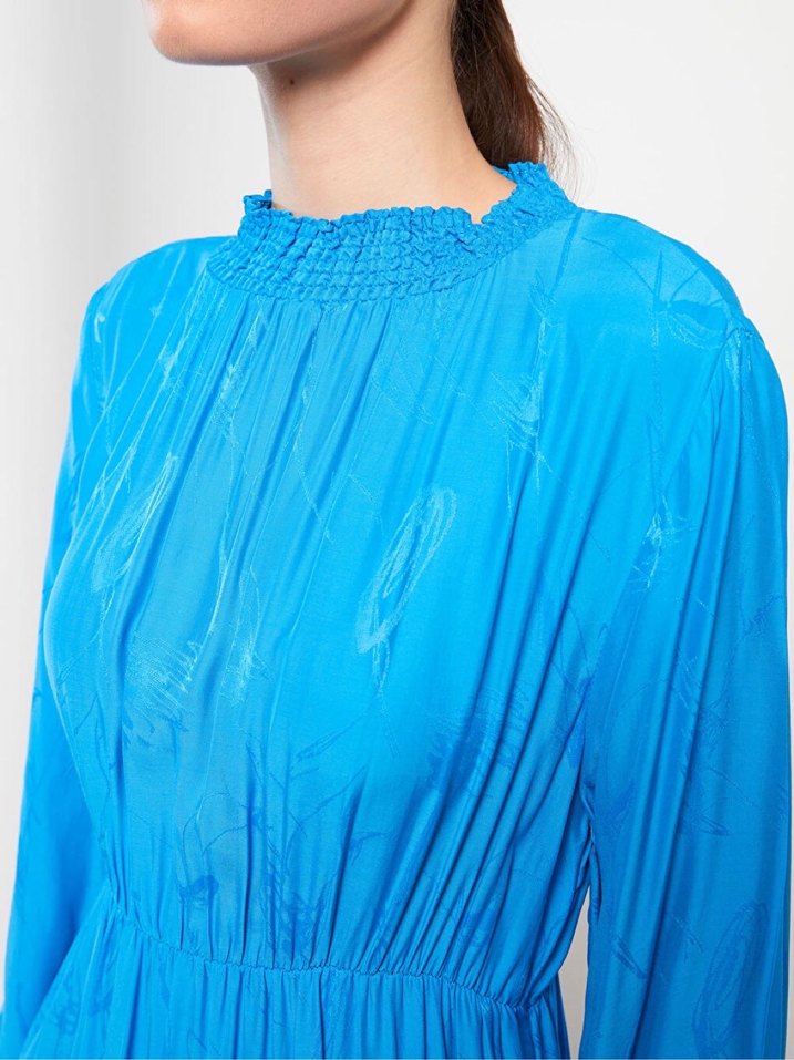 Mavi Piliseli Uzun Salaş Elbise - Görsel 2