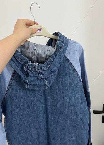 Kapüşonlu Mavi Kadın Kot tunik - Görsel 4