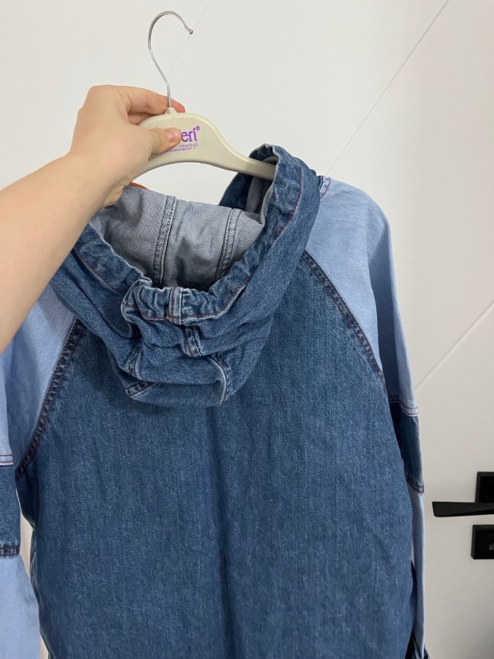 Kapüşonlu Mavi Kadın Kot tunik - Görsel 4