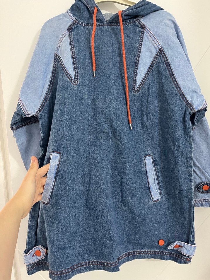 Kapüşonlu Mavi Kadın Kot tunik - Görsel 3