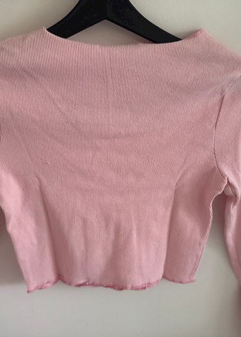 Pembe Crop Top, Uzun Kollu, Dar Kesim - Görsel 2