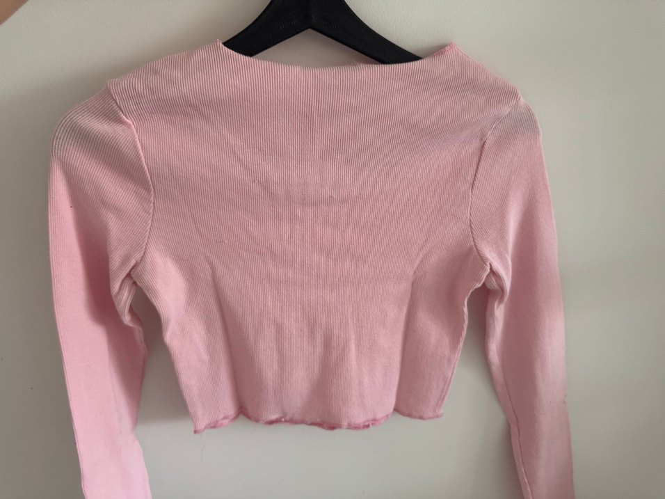 Pembe Crop Top, Uzun Kollu, Dar Kesim - Görsel 2