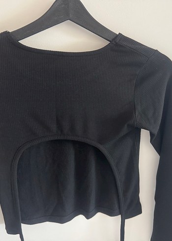 Siyah Uzun Kollu sırt detaylı Crop Top - Görsel 2