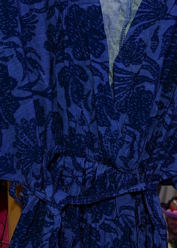 Uzun Kollu Mavi Bohem Kadın Elbise - Görsel 6