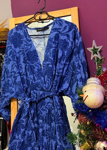 Uzun Kollu Mavi Bohem Kadın Elbise - Görsel 3