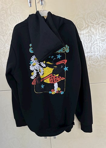 xl Beden Bohem Tarz Siyah Kapüşonlu Fermuarlı Sweatshirt