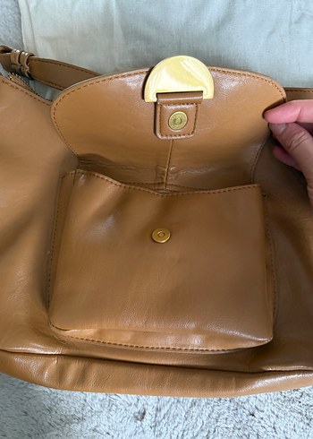 Deri Bej Fermuarlı Kadın Çanta - Görsel 2