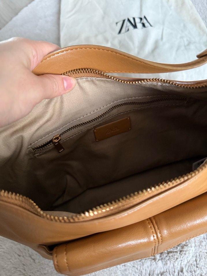 Deri Bej Fermuarlı Kadın Çanta - Görsel 3