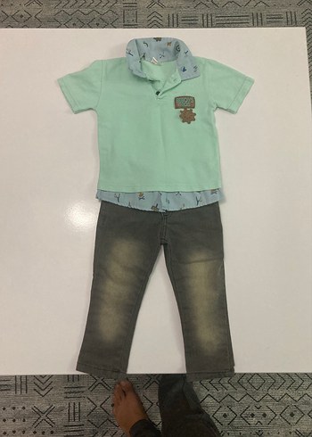 Gri Denim Bebek Erkek Kısa Kollu Takım