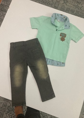 Diğer Gri Denim Bebek Erkek Kısa Kollu Takım