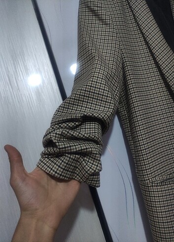 Kahverengi krem ekose blazer ceket 