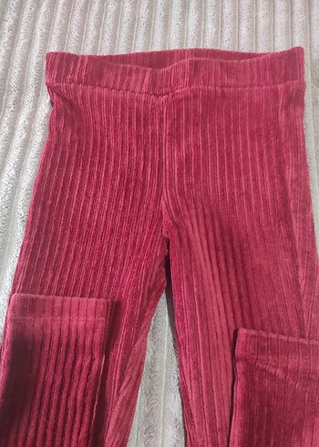 Bordo Kız Çocuk fitilli Tayt - Görsel 4