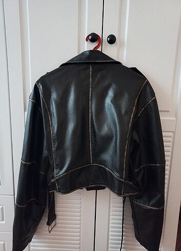 Pull and Bear Pull and Bear Siyah Suni Deri Biker Ceket