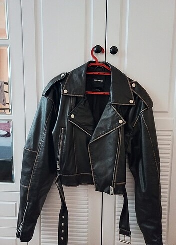 Pull and Bear Siyah Suni Deri Biker Ceket