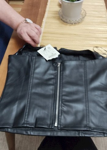 Kadın Siyah Deri Straplez Bustiyer - Görsel 5