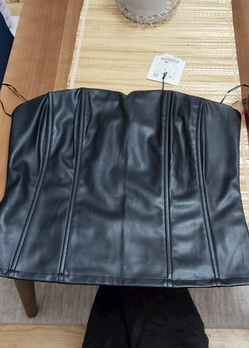 Kadın Siyah Deri Straplez Bustiyer - Görsel 2