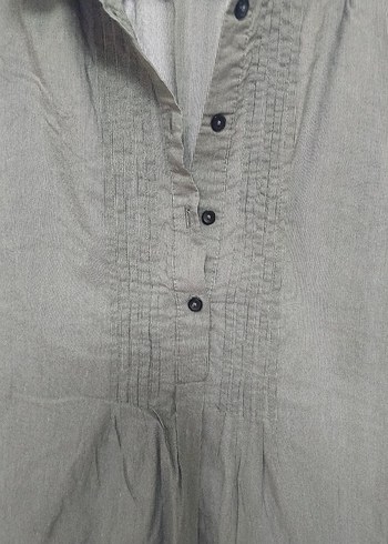 Gri Kısa Kollu Keten Hamile Tunik - Görsel 2