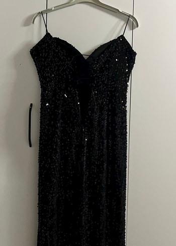 Siyah Parlak Yılan Desenli Uzun Abiye Elbise - Görsel 4