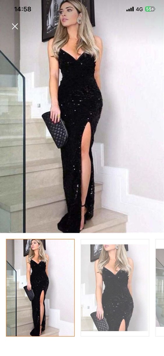 Siyah Parlak Yılan Desenli Uzun Abiye Elbise - Görsel 2