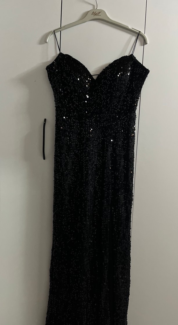 Siyah Parlak Yılan Desenli Uzun Abiye Elbise - Görsel 3