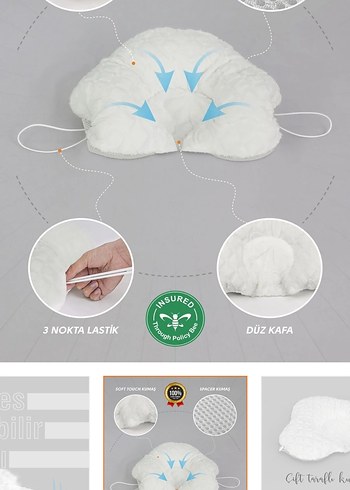 Çift Taraflı Çocuk Yastığı Beyaz-Gri - Görsel 2