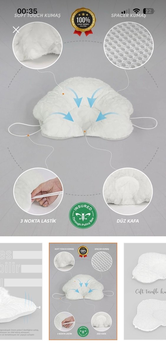 Çift Taraflı Çocuk Yastığı Beyaz-Gri - Görsel 2