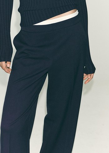 Kadın Lacivert Düz Paça Pantolon - Görsel 3