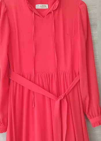 Pembe Uzun Kollu Pilili Kadın Elbise - Görsel 6