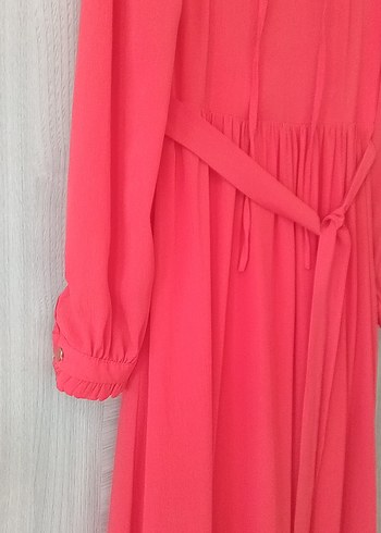 Pembe Uzun Kollu Pilili Kadın Elbise - Görsel 3