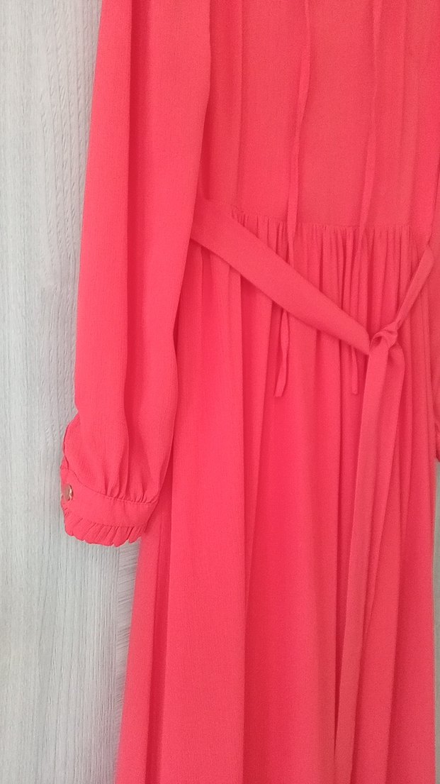 Pembe Uzun Kollu Pilili Kadın Elbise - Görsel 3