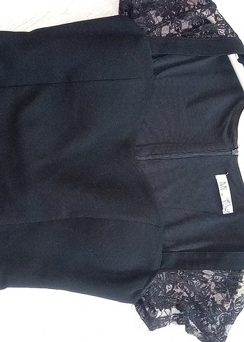 Dantelli Siyah Midi V Yakalı Kadın Elbise - Görsel 6