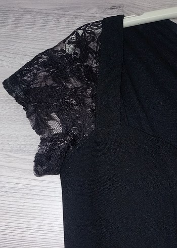 Dantelli Siyah Midi V Yakalı Kadın Elbise - Görsel 5