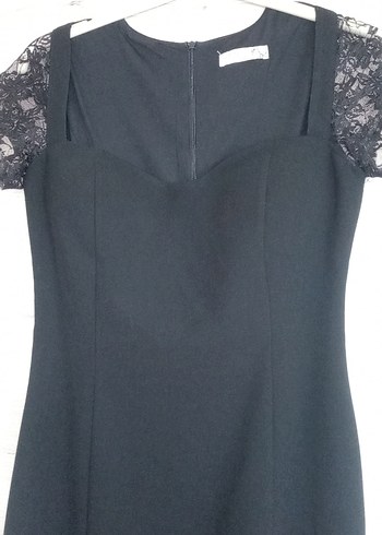 Dantelli Siyah Midi V Yakalı Kadın Elbise - Görsel 2