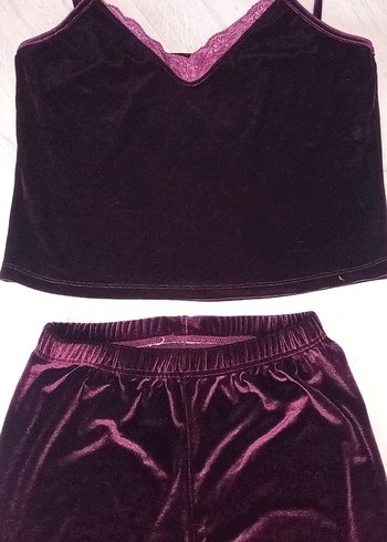 Diğer Bordo Kadife Mini Kadın Pijama Takımı