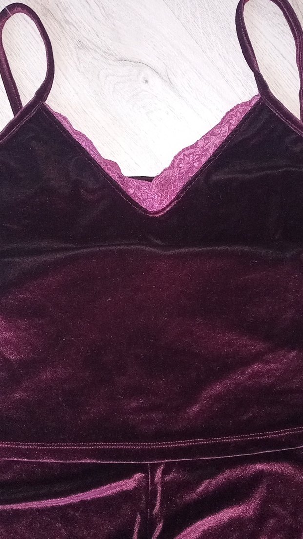 Bordo Kadife Mini Kadın Pijama Takımı - Görsel 4