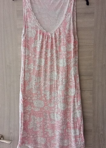 Pembe Batik Desenli Uzun Kollu V Yaka Gecelik - Görsel 2