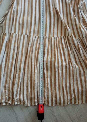 Bej Zebra Desenli Uzun Keten Elbise - Görsel 5