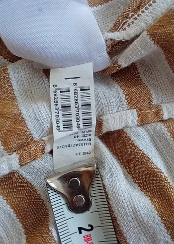 Bej Zebra Desenli Uzun Keten Elbise - Görsel 10