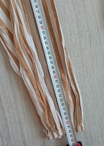 Bej Zebra Desenli Uzun Keten Elbise - Görsel 7