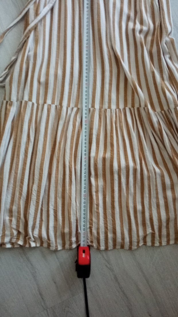 Bej Zebra Desenli Uzun Keten Elbise - Görsel 5