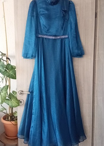 Uzun Lacivert tesettür abiye elbise - Görsel 6