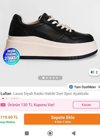 Lufian Laura Siyah Kadın Deri Spor Ayakkabı