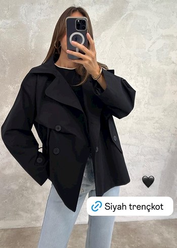 Siyah Midi Trenchcoat Düğmeli