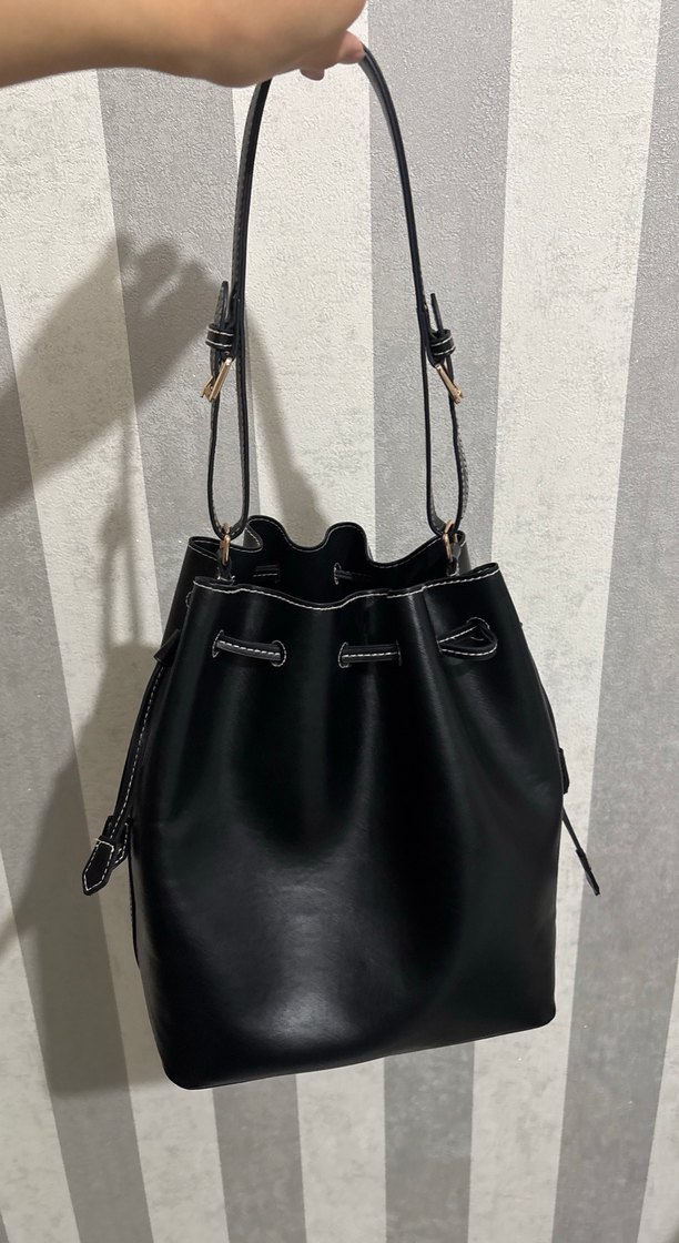 Siyah Deri  Omuz Çantası tote bag - Görsel 2