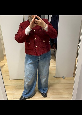 Bordo Düğmeli Midi Kadın ceket - Görsel 2