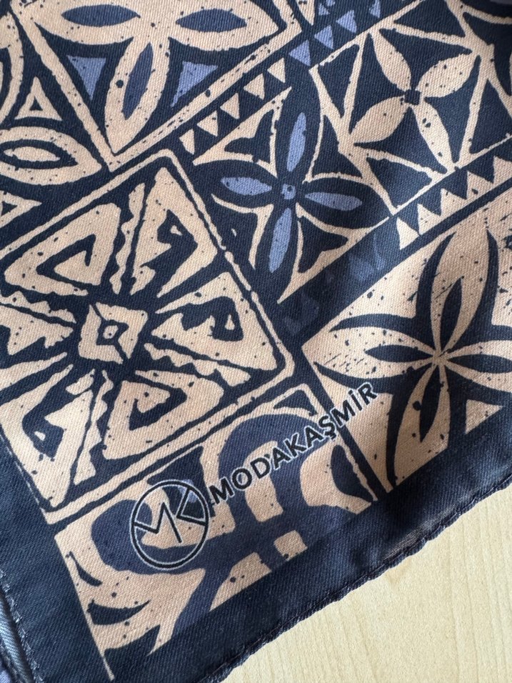 Moda Kaşmir Kare Mavi Pamuk Eşarp - Görsel 2